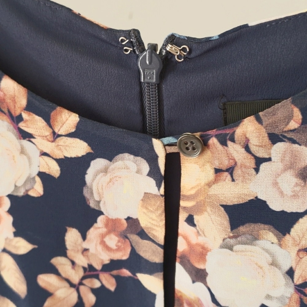 J.CREW Antique Floral Silk Shift Dress Womens Size 00 Navy Blue Short Sleeves - Picture 7 of 15